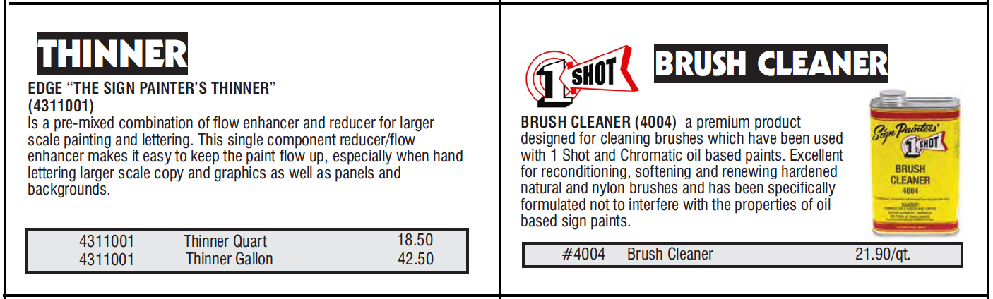 1 Shot thinners etc. 2 Feb 2023 - 1 Shot Reducers, Tinting, Hardener, Brush Cleaner
