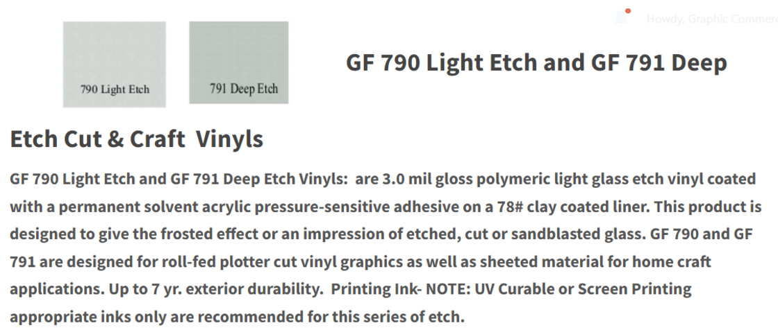 790 and 791 descrip. dec 2024 - General Formulations Frosted Glass Etch Vinyl - 790 Light Etch - 791 Deep Etch